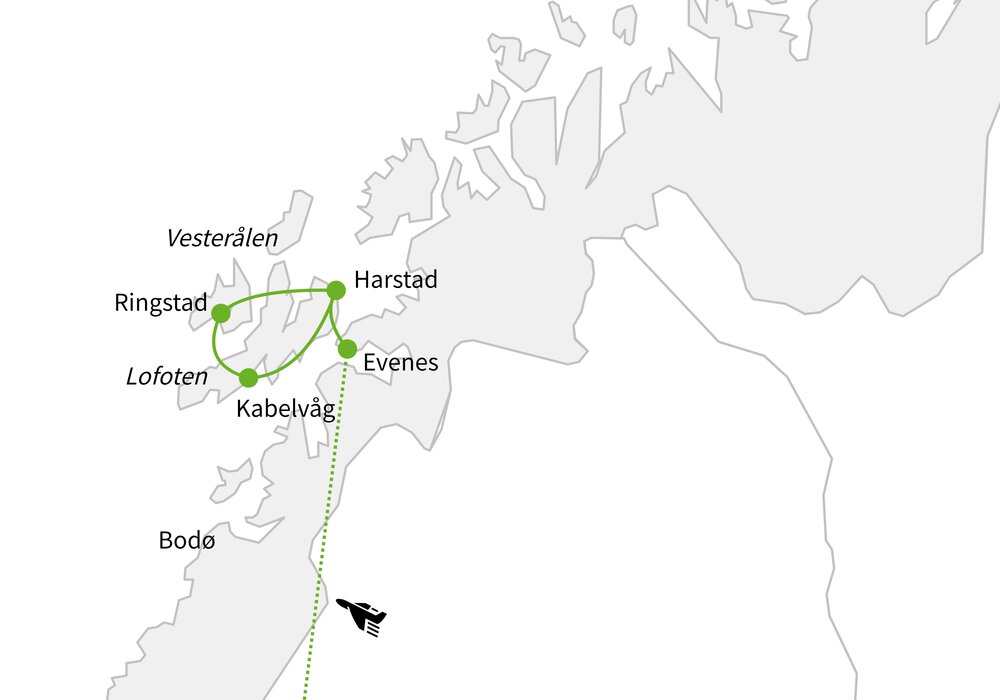 Routekaart van Winter op de Vesterålen en Lofoten